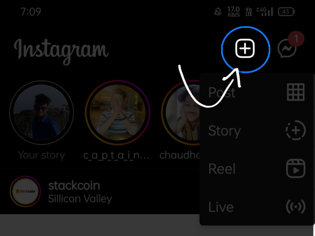 Tap on '+' icon or top right corner of your screen.
