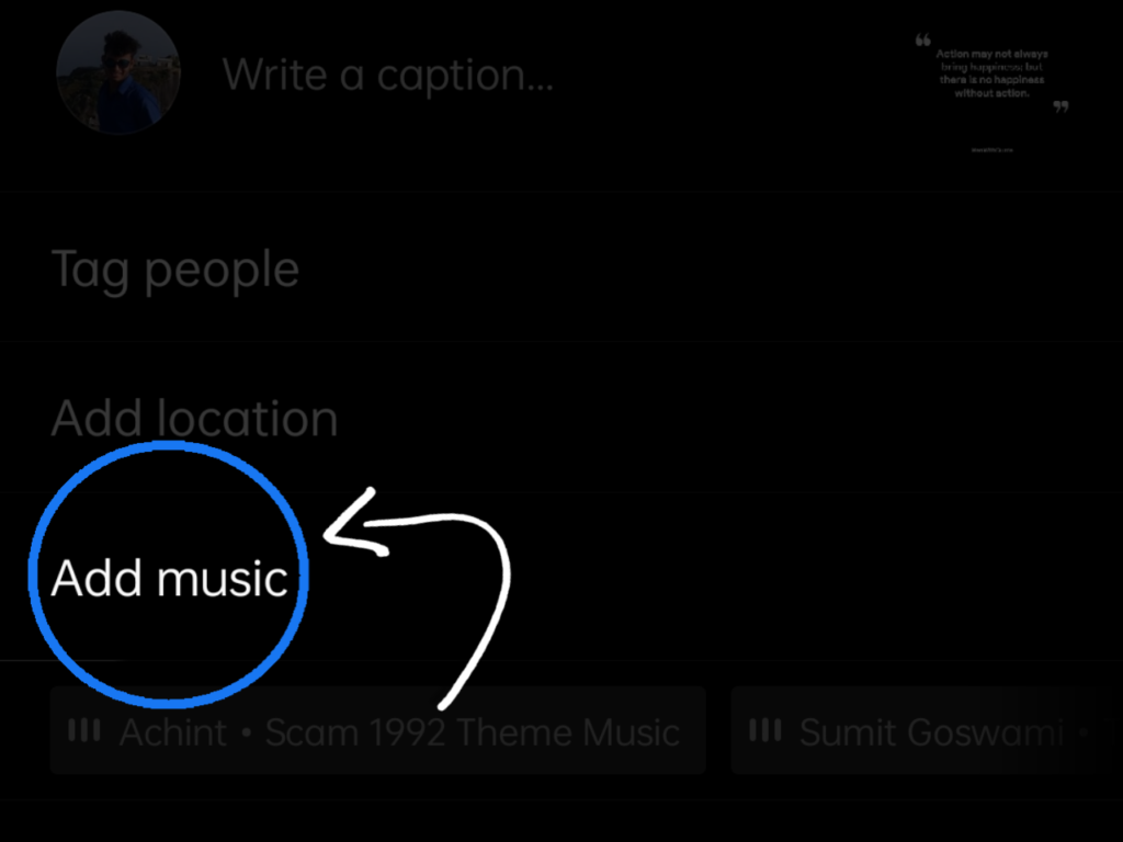 Then tap 'Add Music' to add any music to your feed post.