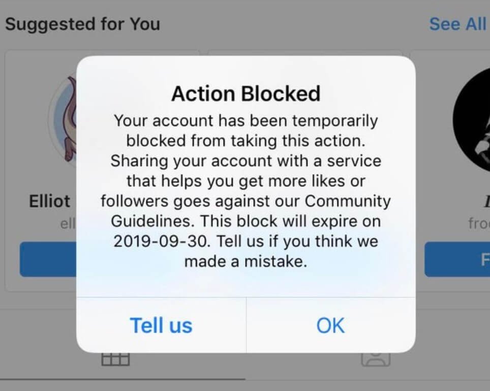 Instagram action block with an expiration date