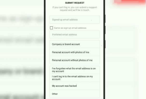 submit request on Instagram hacked account form