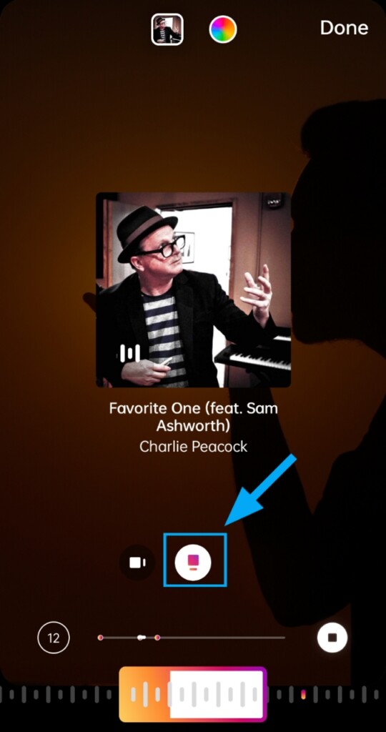 Tap the 'Camera view icon' to change the preview thumbnail of your song.