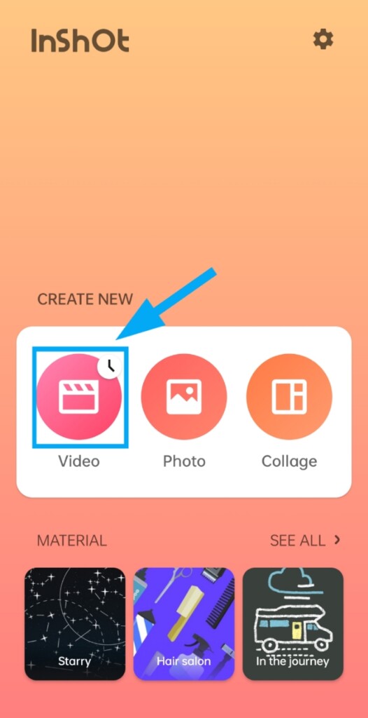 Open the inshot app and Tap 'Video' option and tap 'New+'. Inshot app