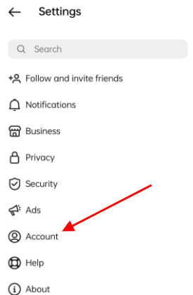 Account section on instagram
